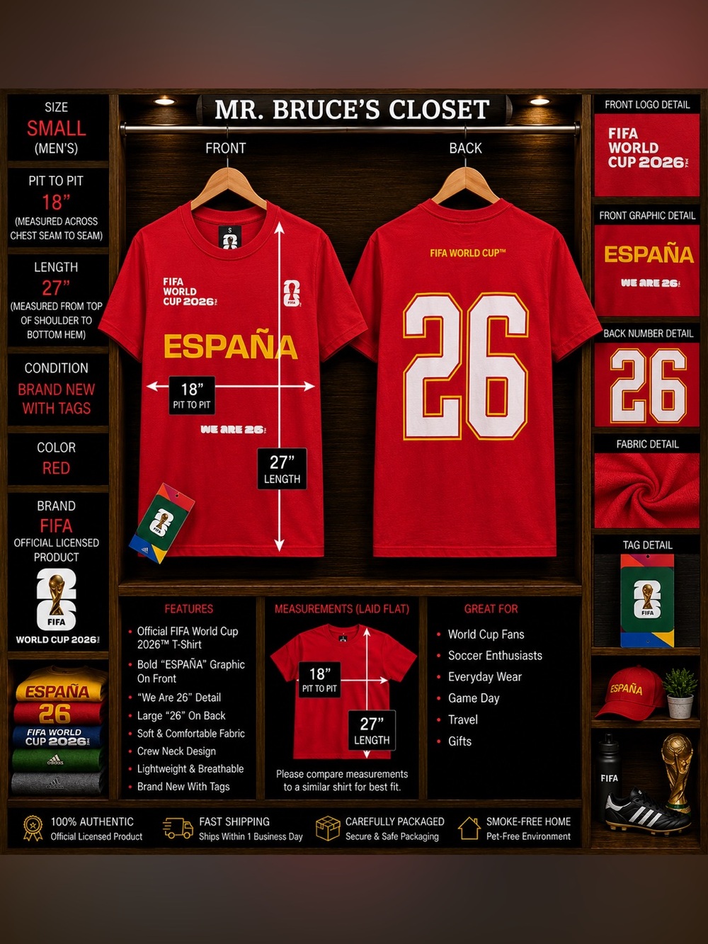 FIFA España Men's Red Short Sleeve Graphic T-Shirt